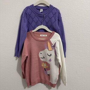 2 SHEIN Kid’s Sweaters - Pink and White Unicorn and Light Purple. Size 6.